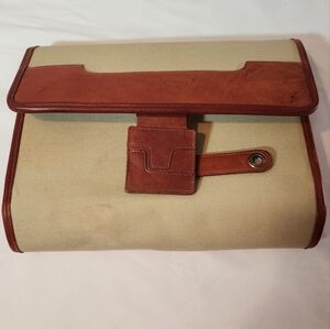 Ted Lapidus Vintage Tan Canvas And Brown Leather Travel Bag Germany Minor Flaws